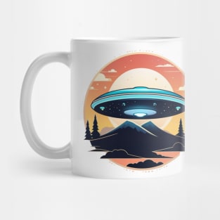 UFO Flying Saucer on mountains and trees Mug